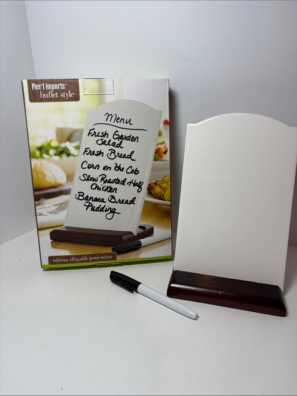 Pier 1 White Dry-Erase Menu Board with Dark Wood Base